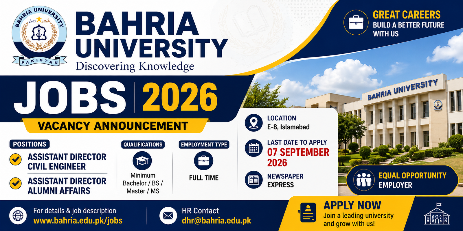 Bahria University Islamabad Jobs 2026