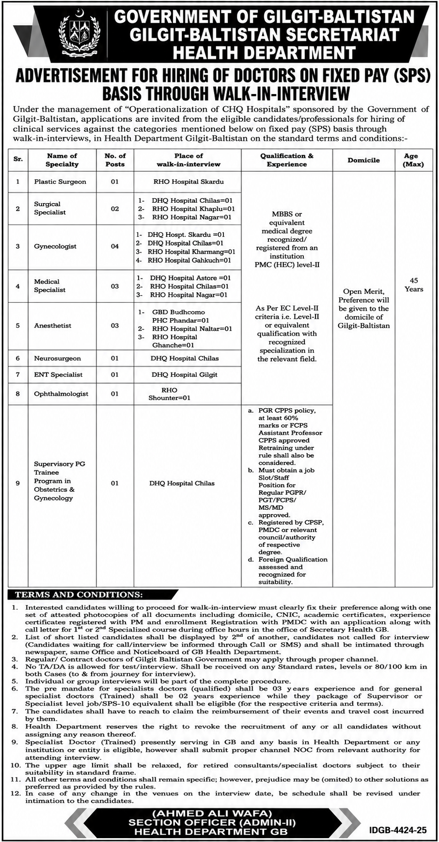 Health Department Gilgit Jobs