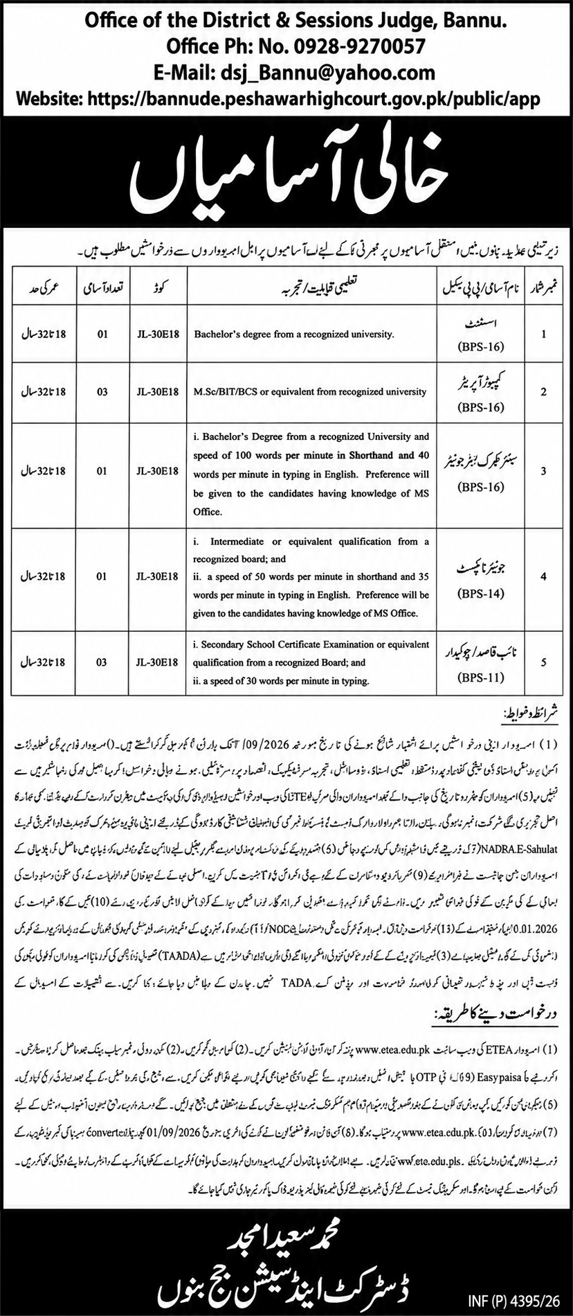 District & Session Judge Bannu Jobs 2026 1