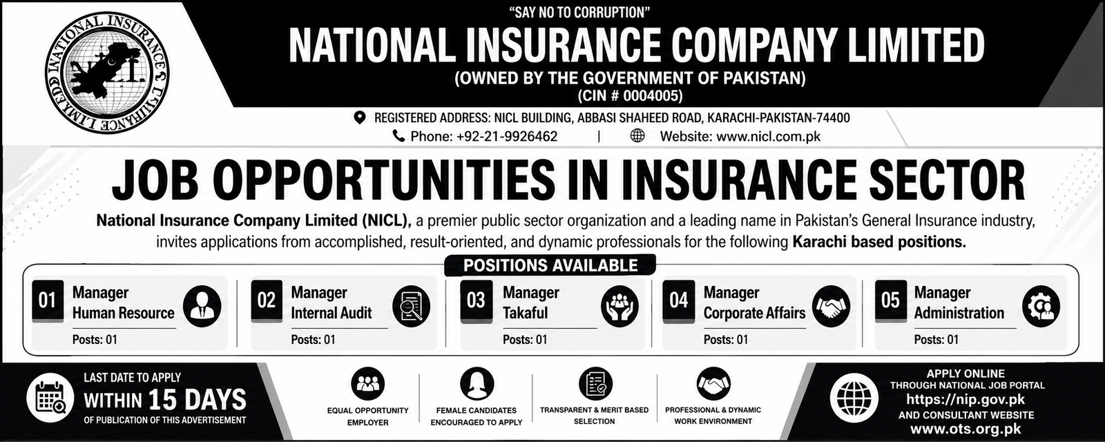 NICL Karachi Jobs 2026