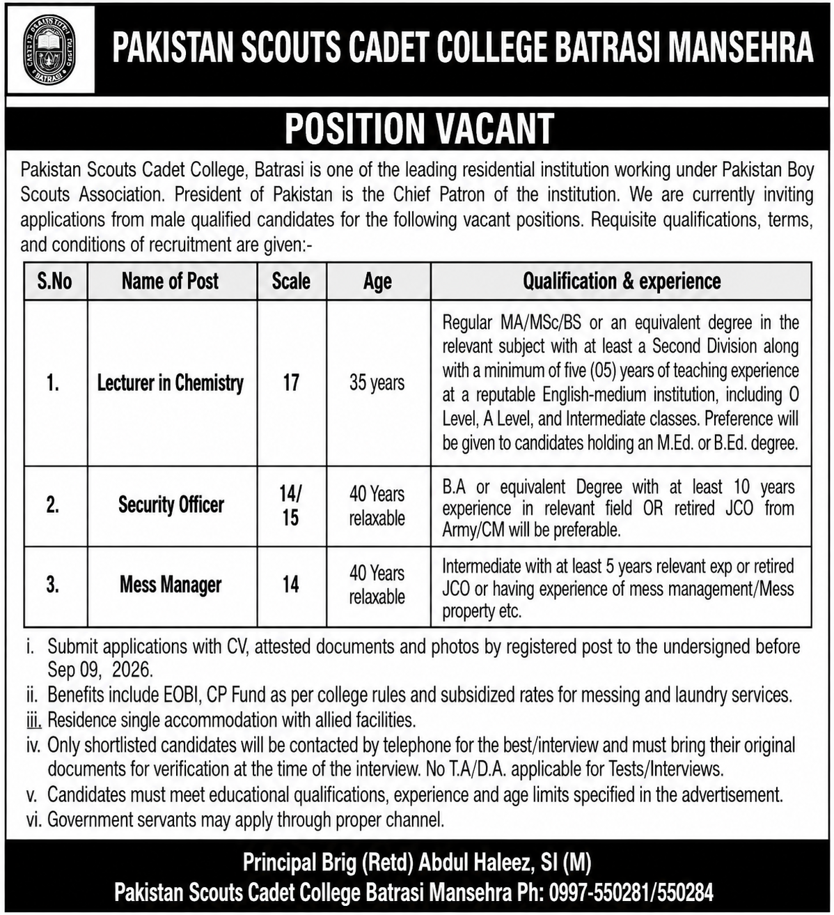 Pakistan Scouts Cadet College Jobs 2026 1