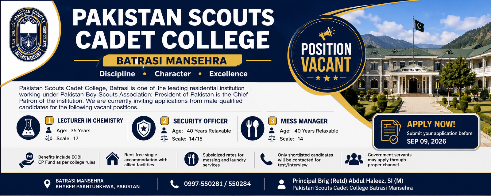 Pakistan Scouts Cadet College Jobs 2026