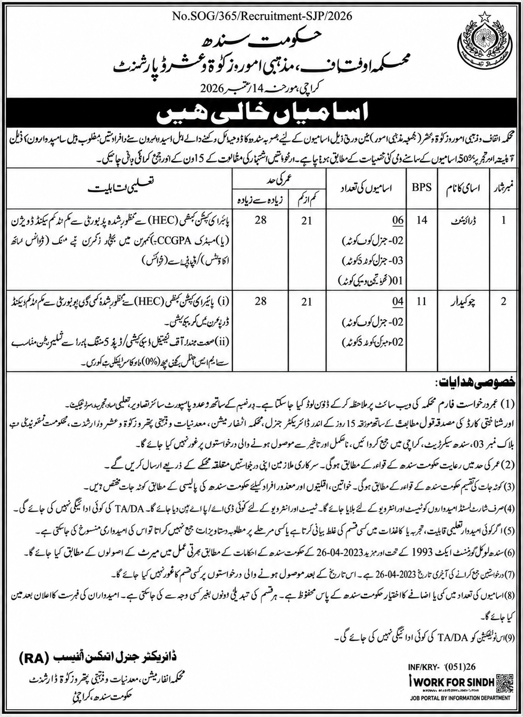 Auqaf Religious Affairs and Zakat & Ushr Department Jobs 2026