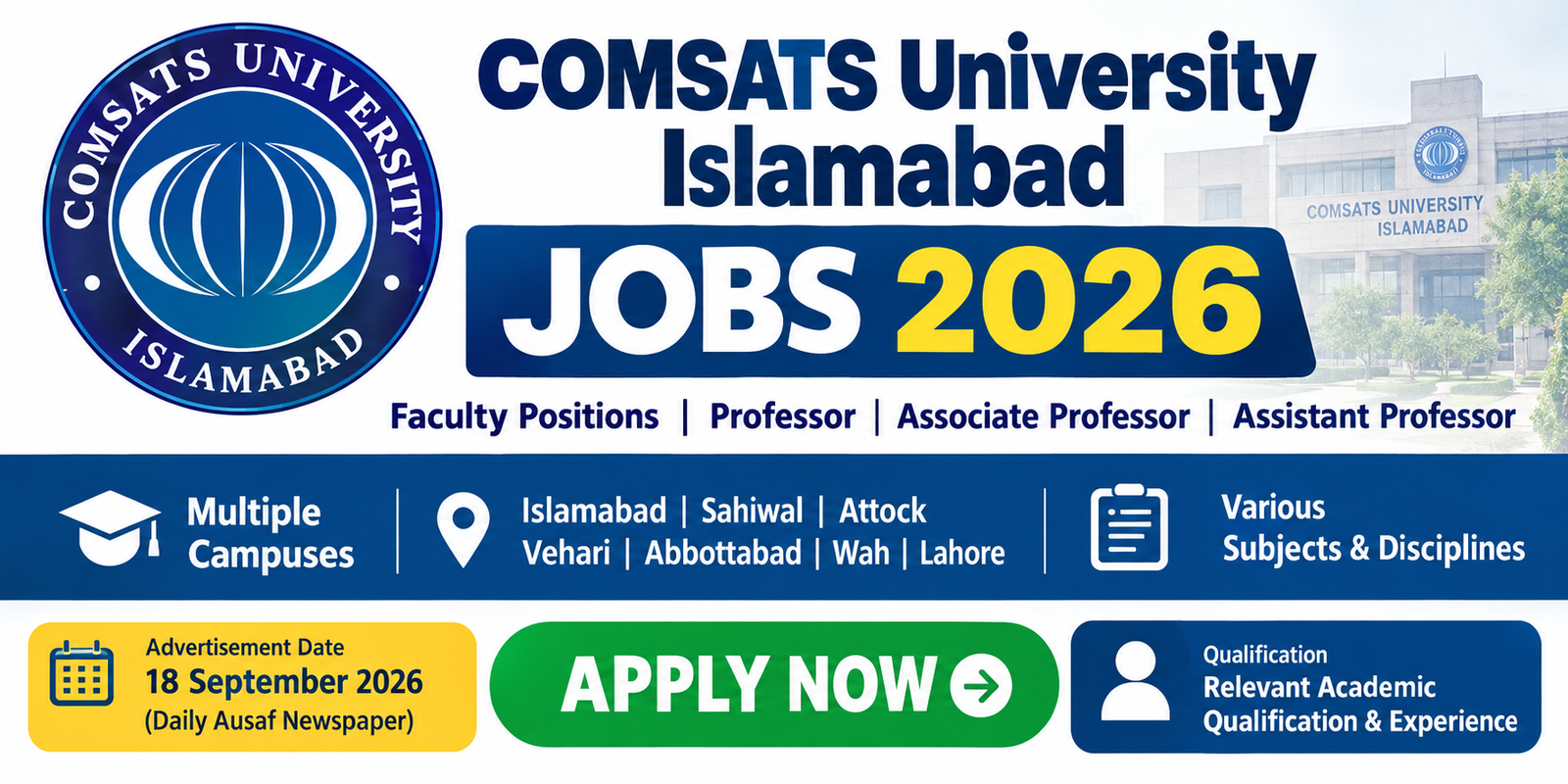 COMSATS University Islamabad Jobs 2026