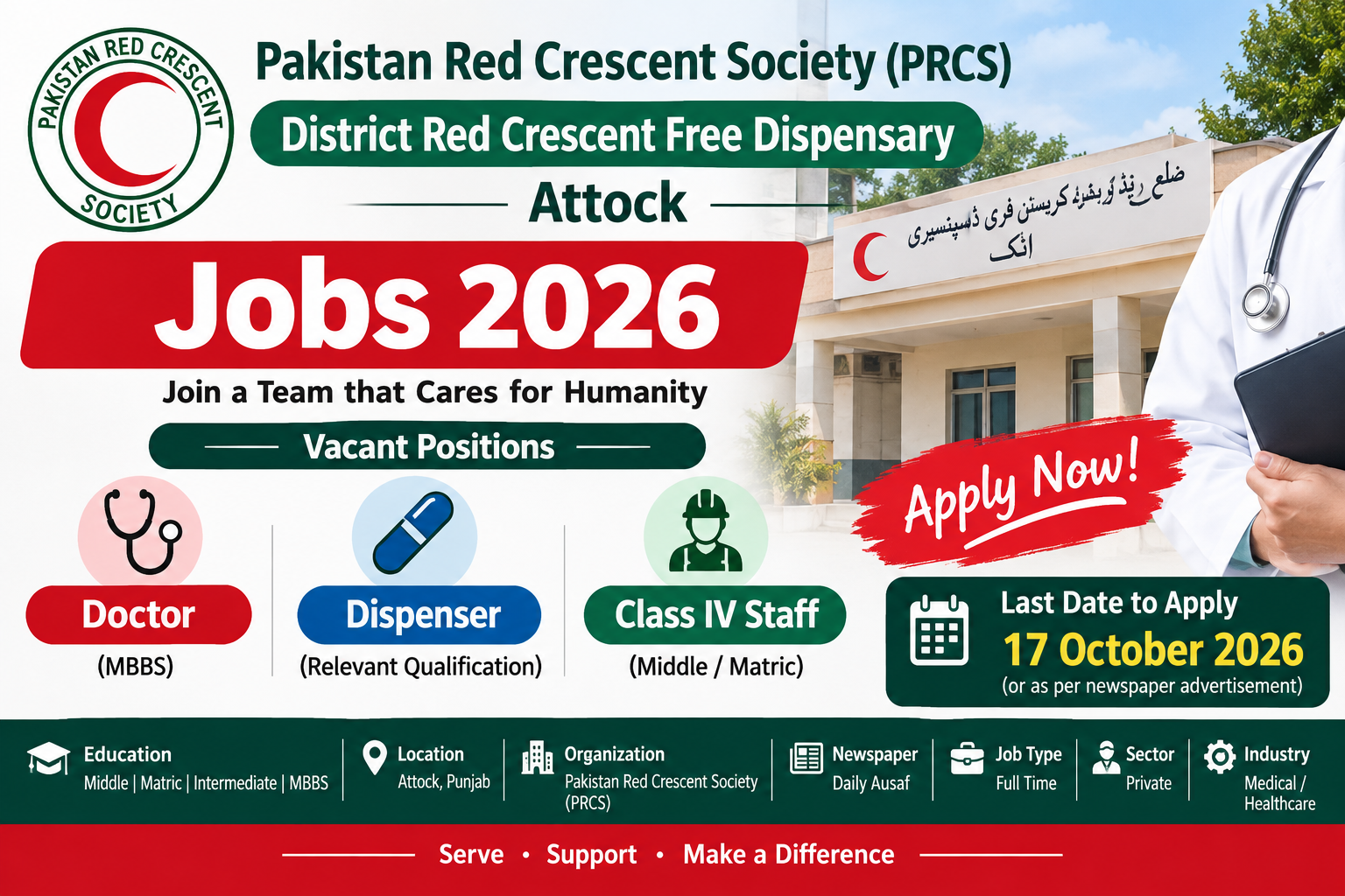 District Red Crescent Free Dispensary Attock Jobs 2026
