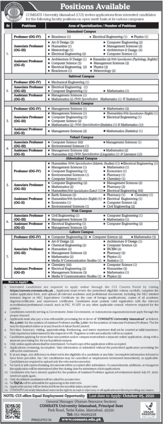 Comsats University Jobs Islamabad