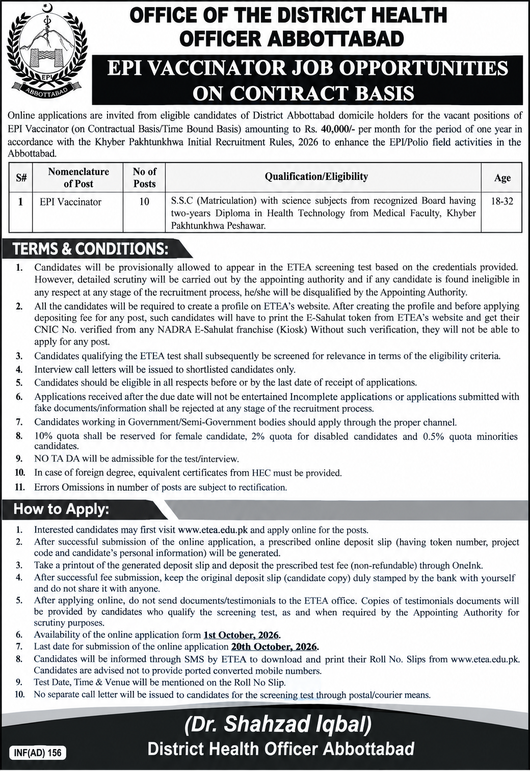 DHO Abbottabad Jobs 2026 2