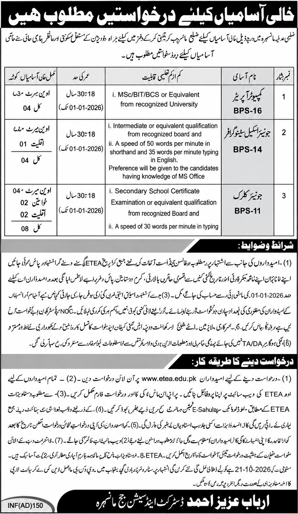 District & Session Judge Mansehra Jobs 2026