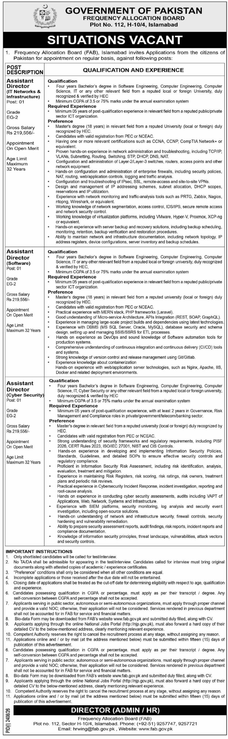 FAB Islamabad Jobs