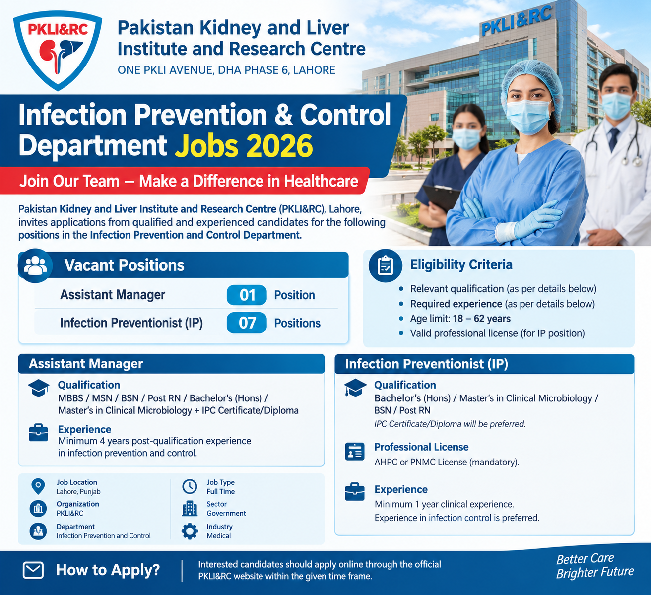 Infection Prevention & Control Department PKLI&RC Jobs 2026