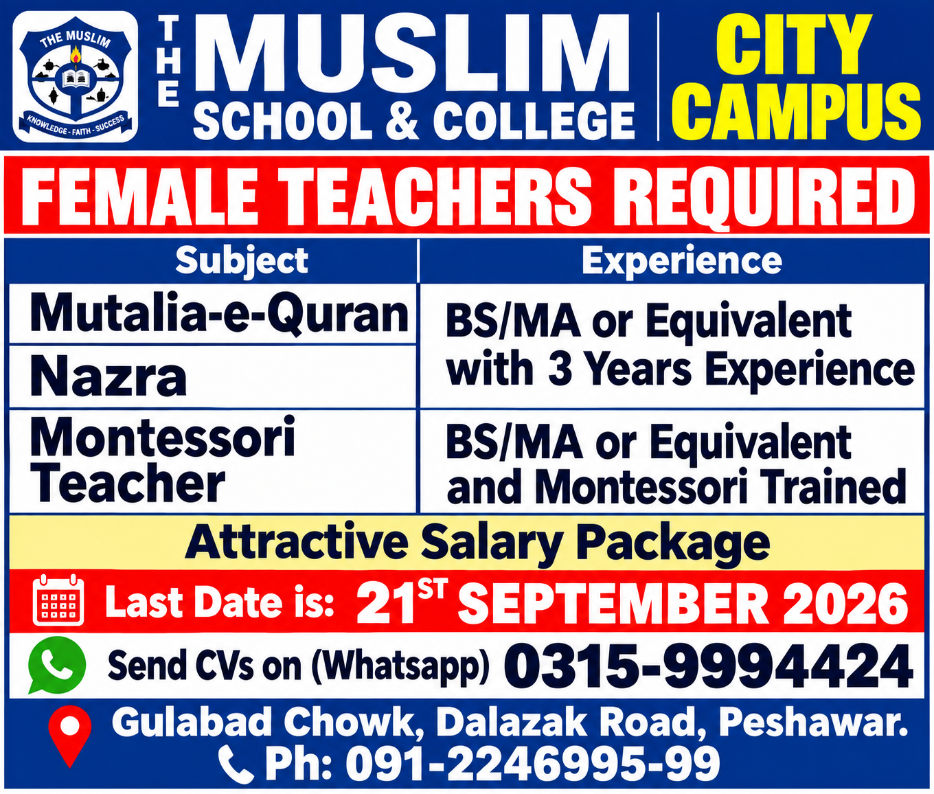 Muslim School & College System Jobs 2026