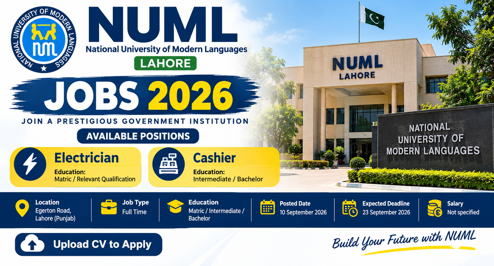 NUML Lahore Jobs 2026