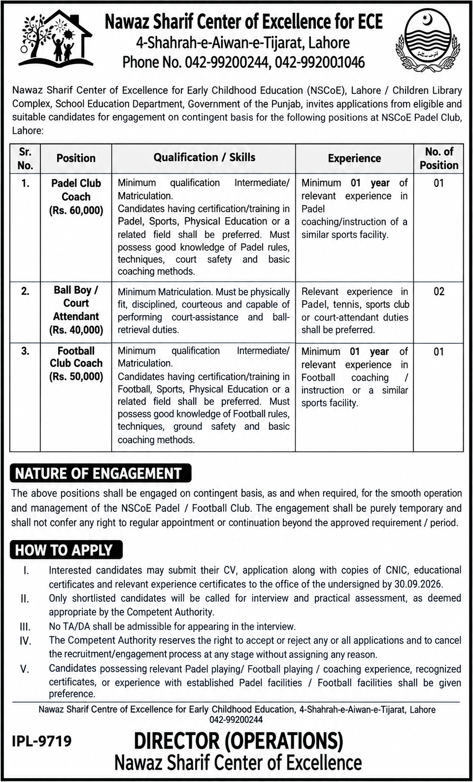 Nawaz Sharif Center of Excellence Jobs