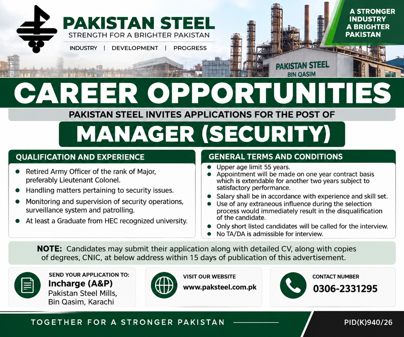 Pakistan Steel Jobs 2026