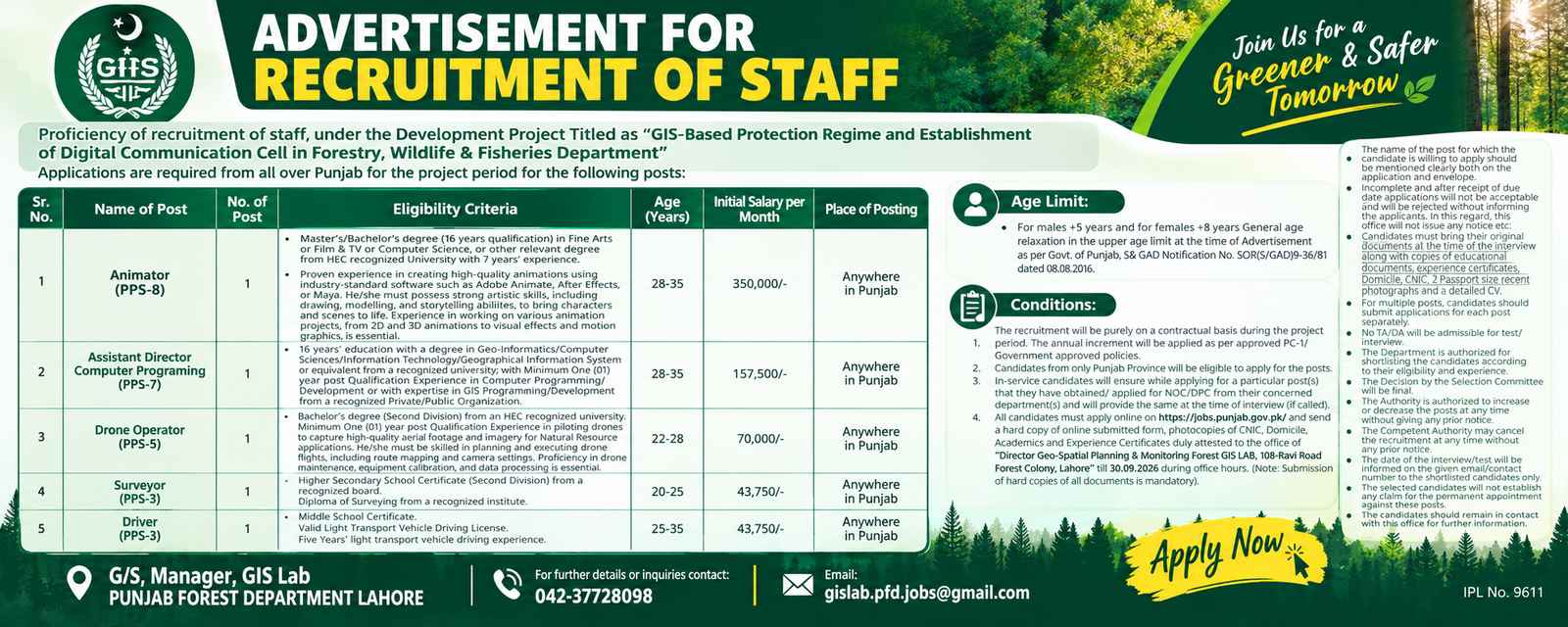 Punjab Forest Department Lahore Jobs 2026