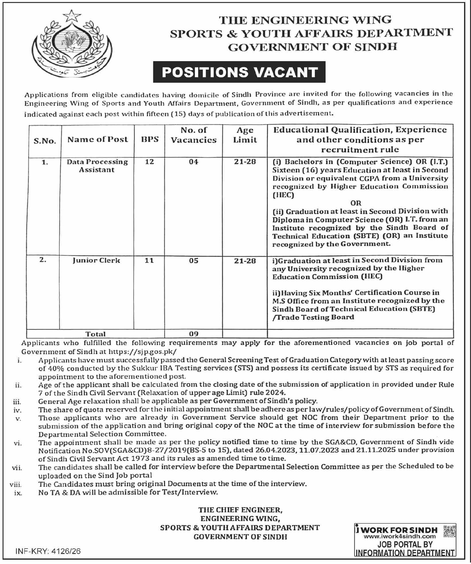 Sports Youth Affairs Karachi Jobs 2026