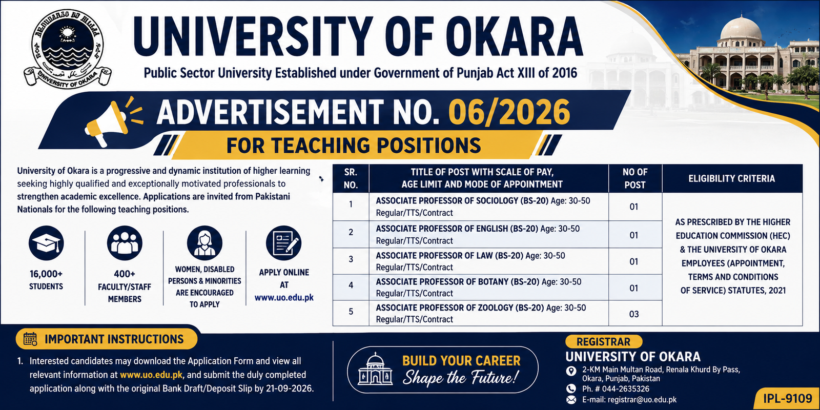 University of Okara Jobs 2026