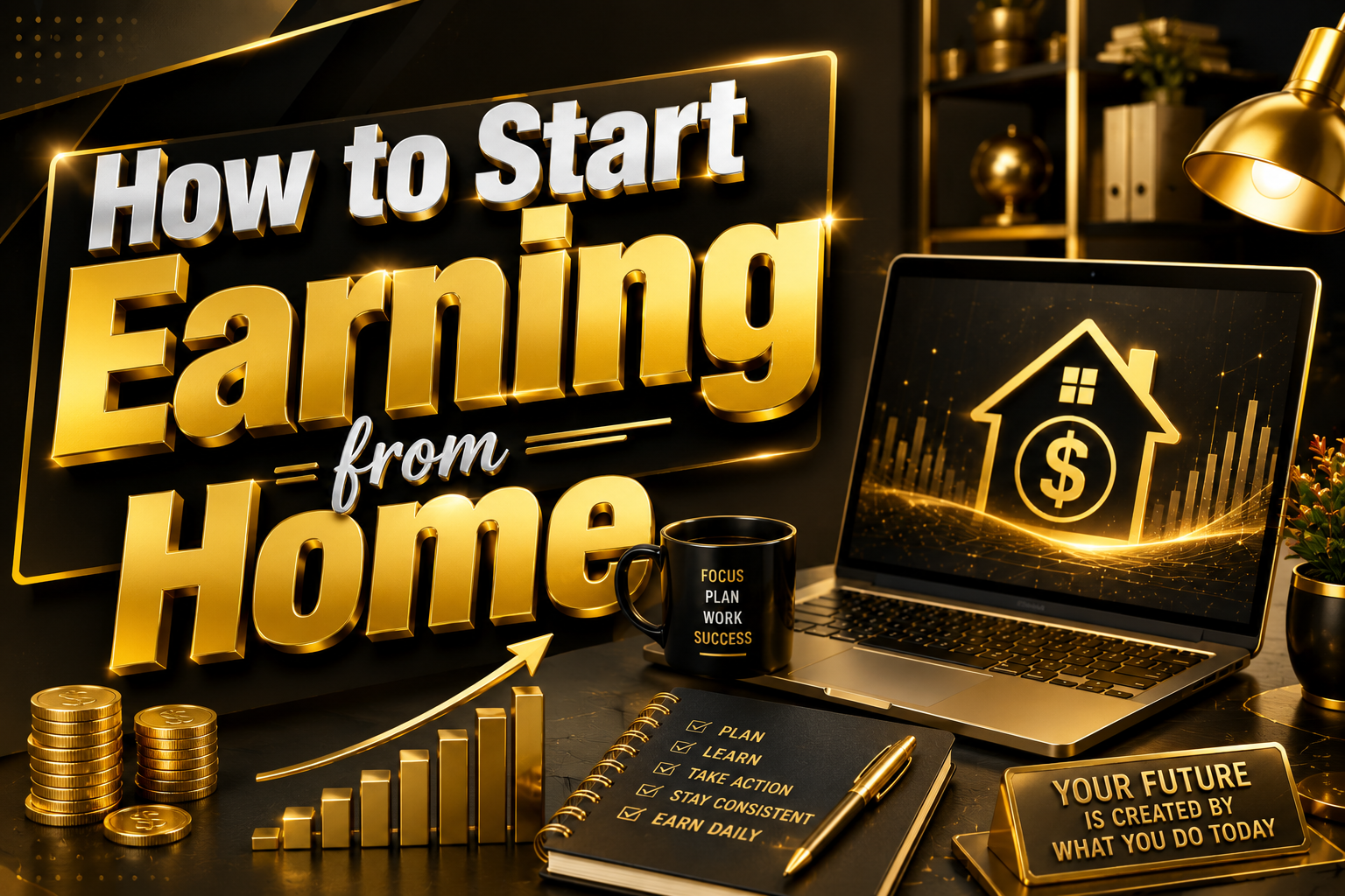 Beginner planning a work-from-home income strategy on a laptop
