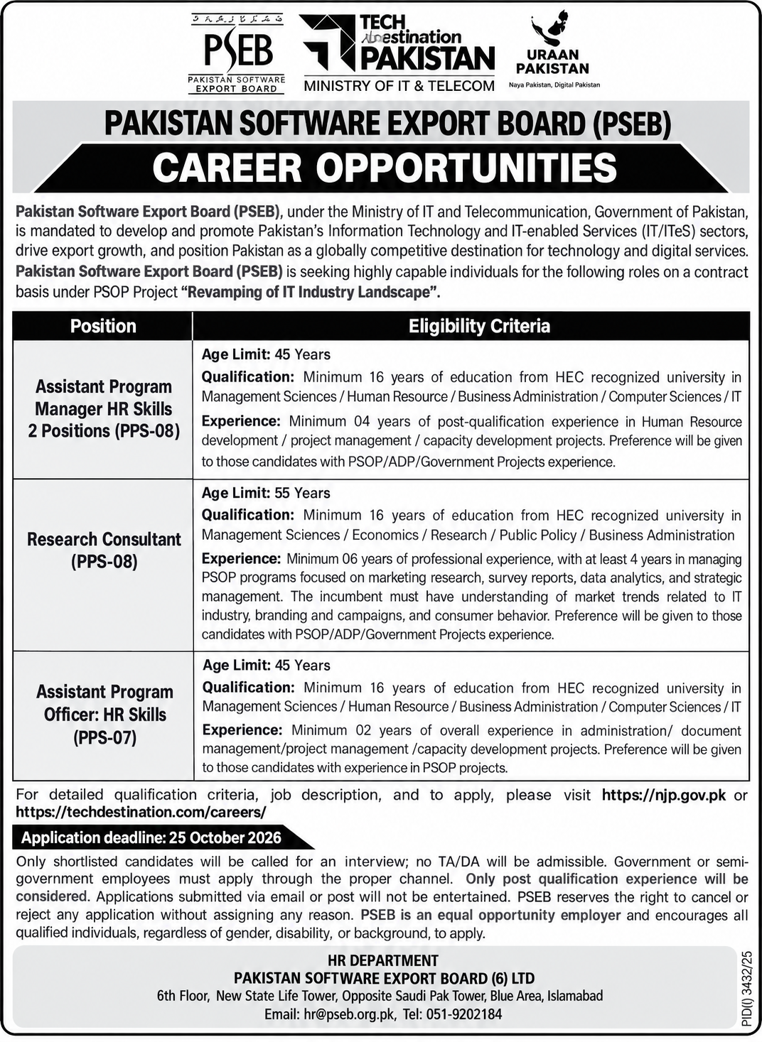 PSEB Islamabad Jobs 2026